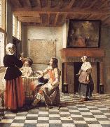 Pieter de Hooch An Interior,with a Woman Drinking with Two Men,and a Maidservant china oil painting reproduction